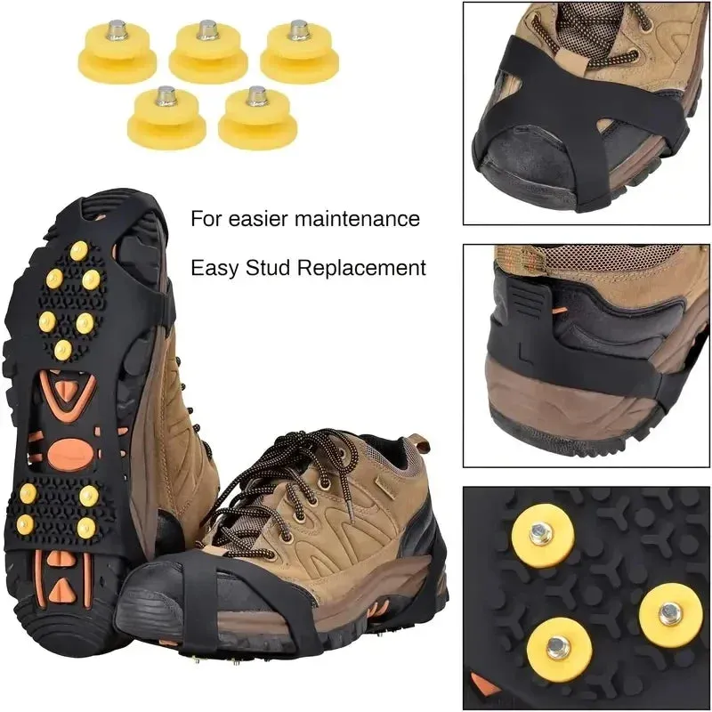 2pcs 10 Steel Studs Crampons Snow Grips Cleats for Ice and Snow Anti-Slip Rubber Traction Spike Shoes Outdoor Mountaineering