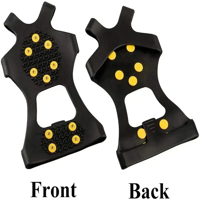 2pcs 10 Steel Studs Crampons Snow Grips Cleats for Ice and Snow Anti-Slip Rubber Traction Spike Shoes Outdoor Mountaineering