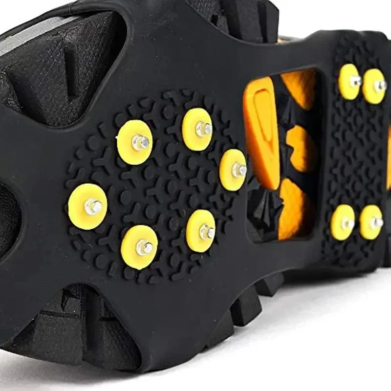 2pcs 10 Steel Studs Crampons Snow Grips Cleats for Ice and Snow Anti-Slip Rubber Traction Spike Shoes Outdoor Mountaineering
