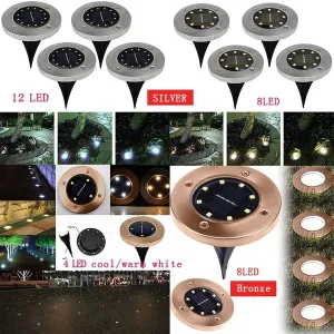 5/8/12LED Solar Power Buried Light Under Ground Lamp Outdoor Path Way Garden Lawn Yard Outdoor Lighting