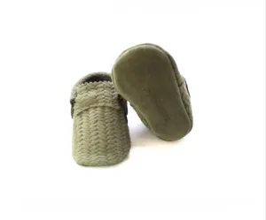 Basketweave Sage Baby Moccasins
