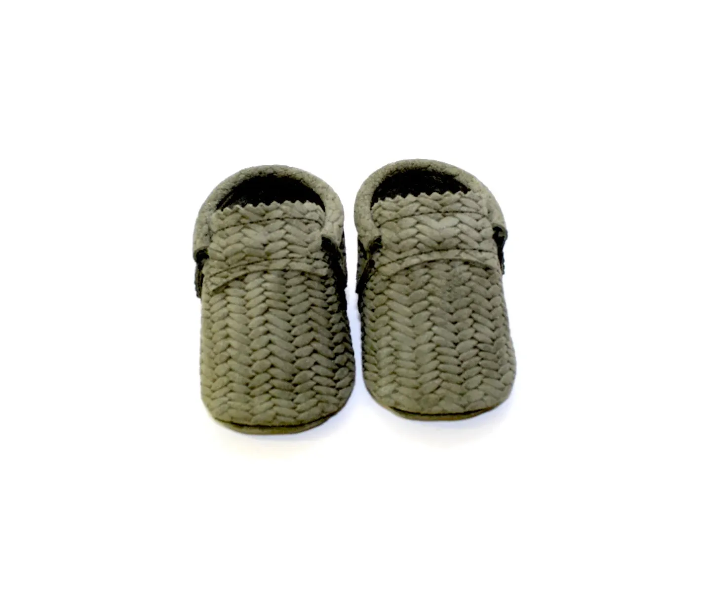 Basketweave Sage Baby Moccasins