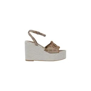 Beige Patterned Wedge Sandal