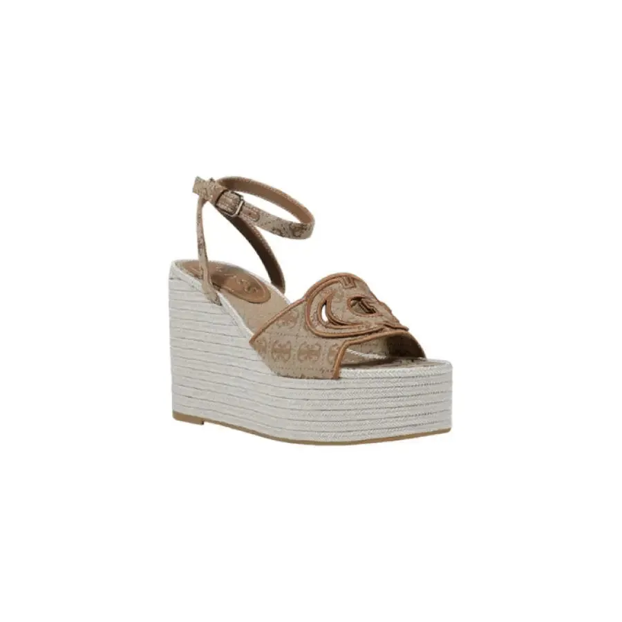 Beige Patterned Wedge Sandal