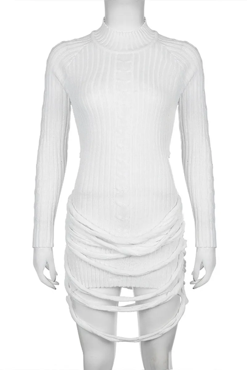 BI0182 Knitted Long Sleeve Mini Dress