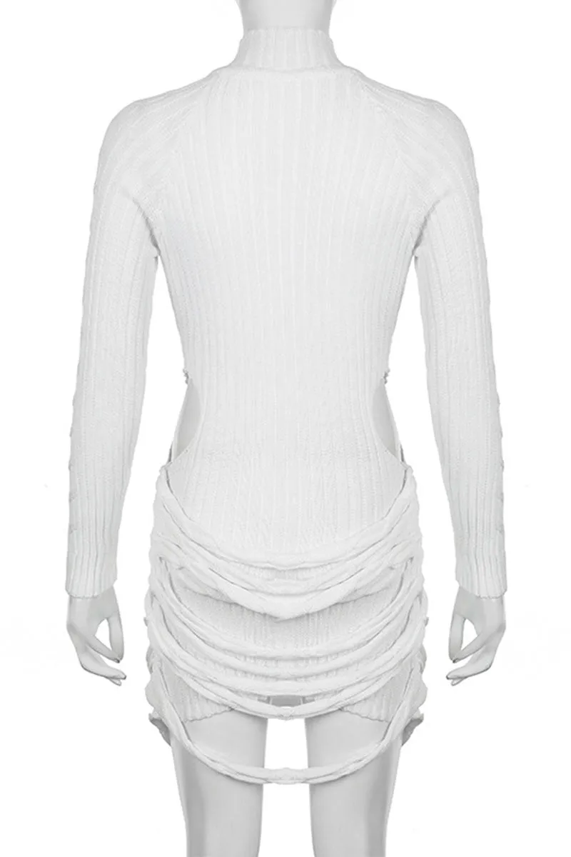 BI0182 Knitted Long Sleeve Mini Dress
