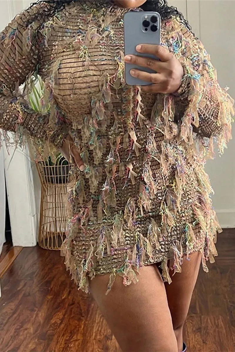 BI0542 Mesh Stripes Mini Dress