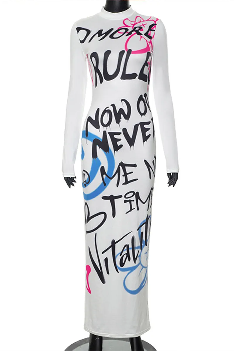 BI0611 Graphic Maxi Fitted Dress