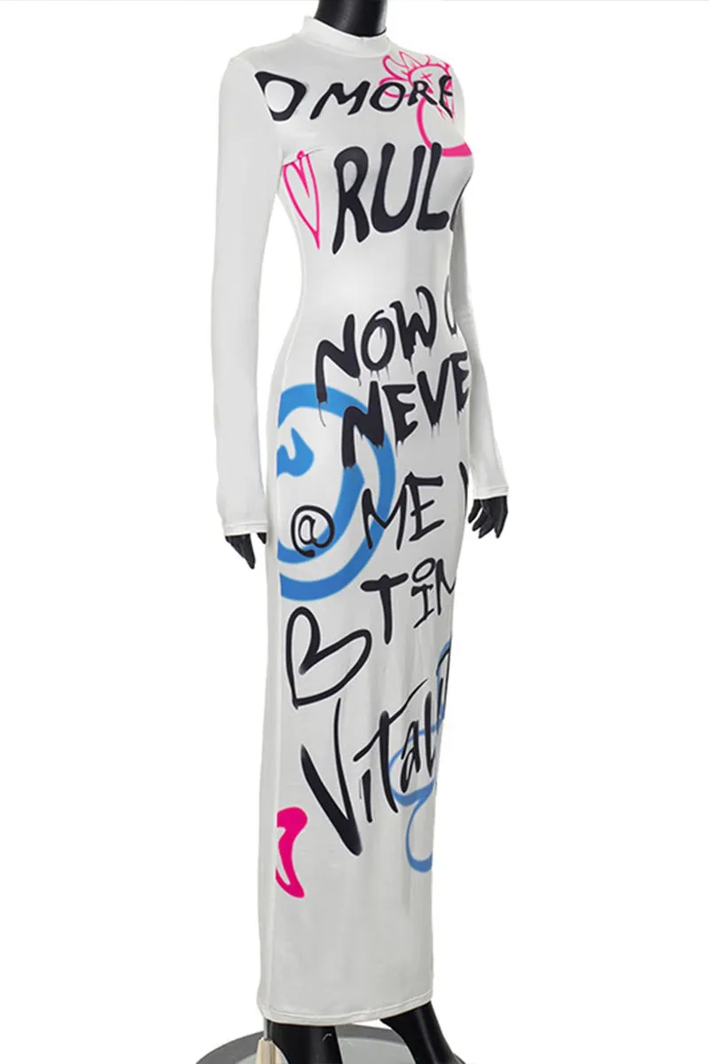 BI0611 Graphic Maxi Fitted Dress