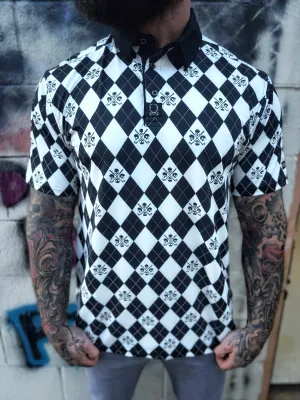 BLACK AND WHITE DIAMOND SKULLS GOLF POLO