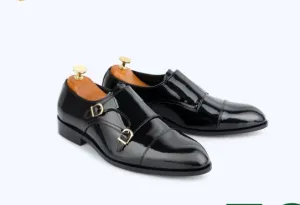 Black Calf Leather Double Monk Oxford Shoes