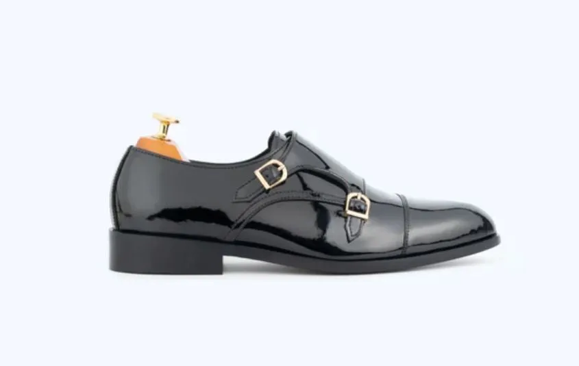 Black Calf Leather Double Monk Oxford Shoes