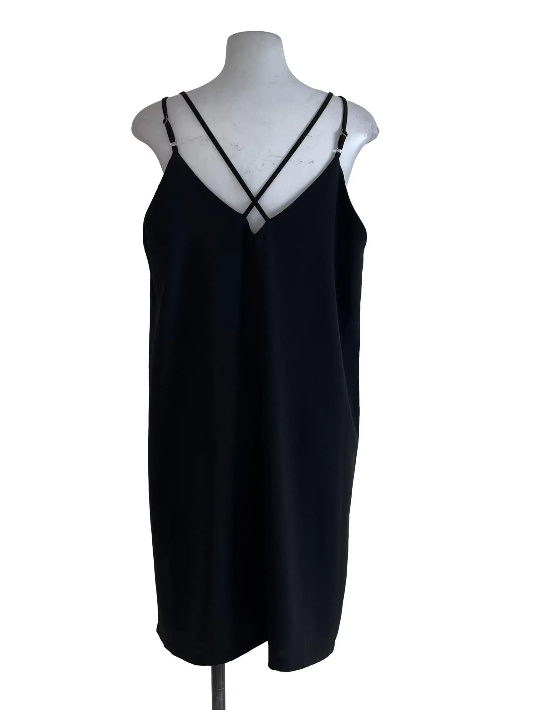 Black Double Strap V Neck Shift Dress