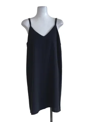 Black Double Strap V Neck Shift Dress