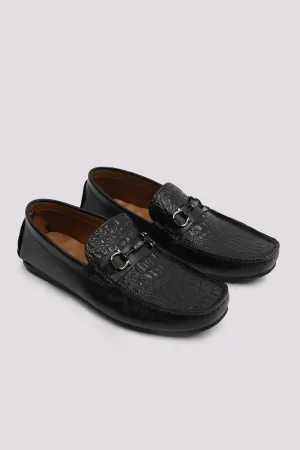 BLACK MOCCASIN WITH CONTRAST BUCKLE