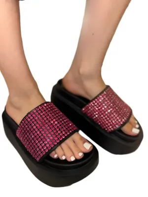 BLOCK PLATFORM SANDAL WITH RHINESTONE