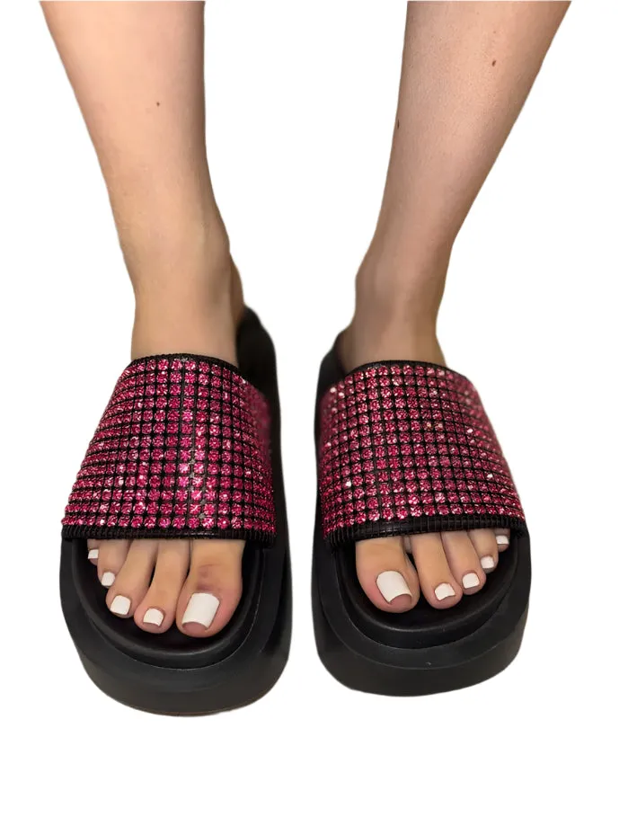 BLOCK PLATFORM SANDAL WITH RHINESTONE