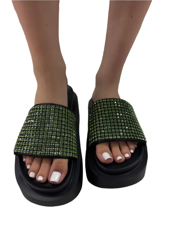 BLOCK PLATFORM SANDAL WITH RHINESTONE