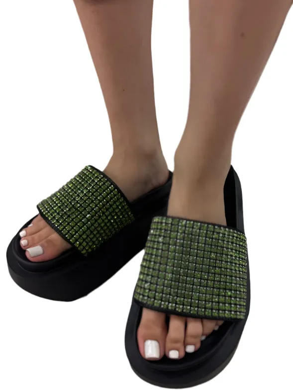 BLOCK PLATFORM SANDAL WITH RHINESTONE