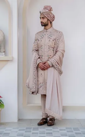 Blush Pink Embroidered Sherwani Set