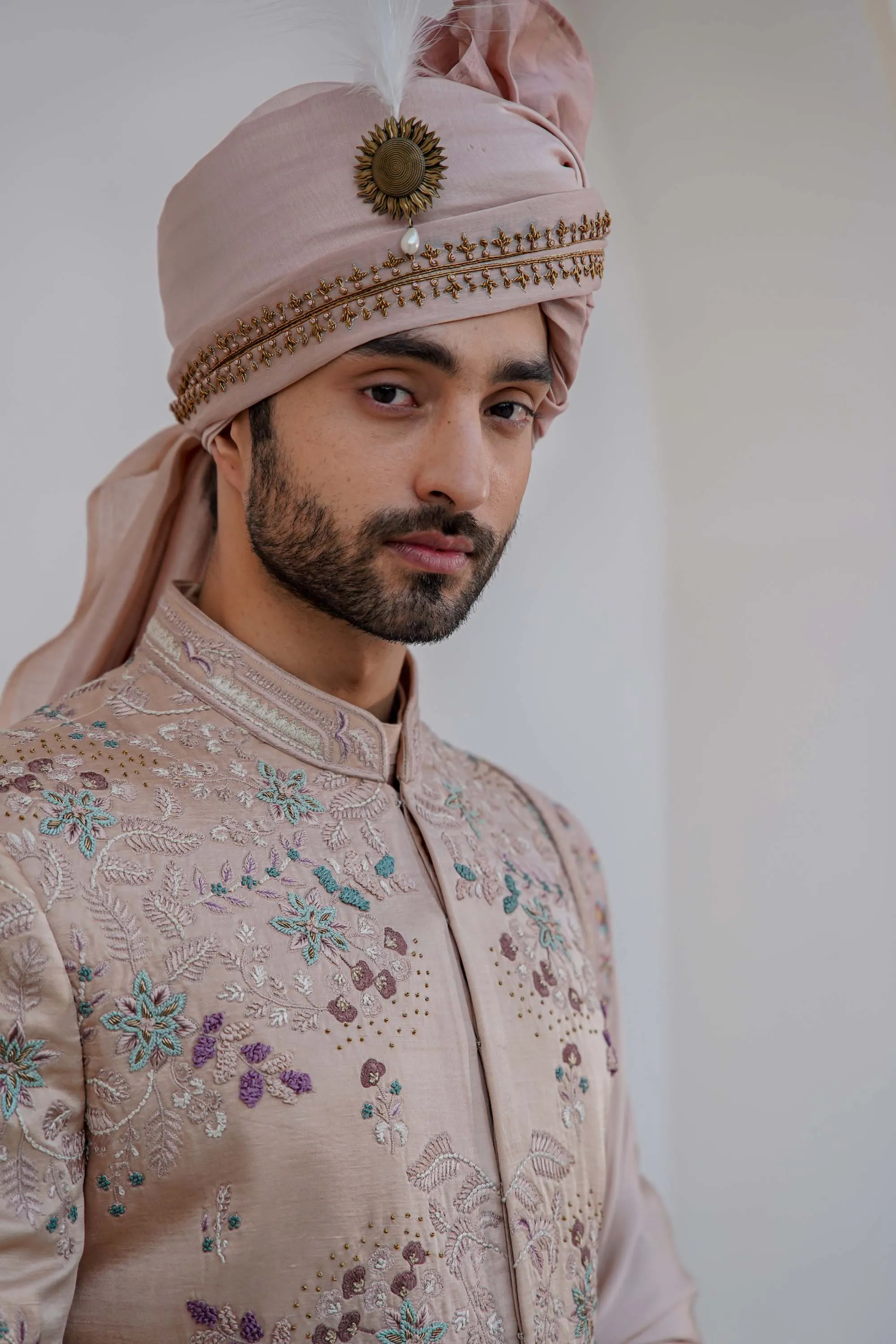 Blush Pink Embroidered Sherwani Set