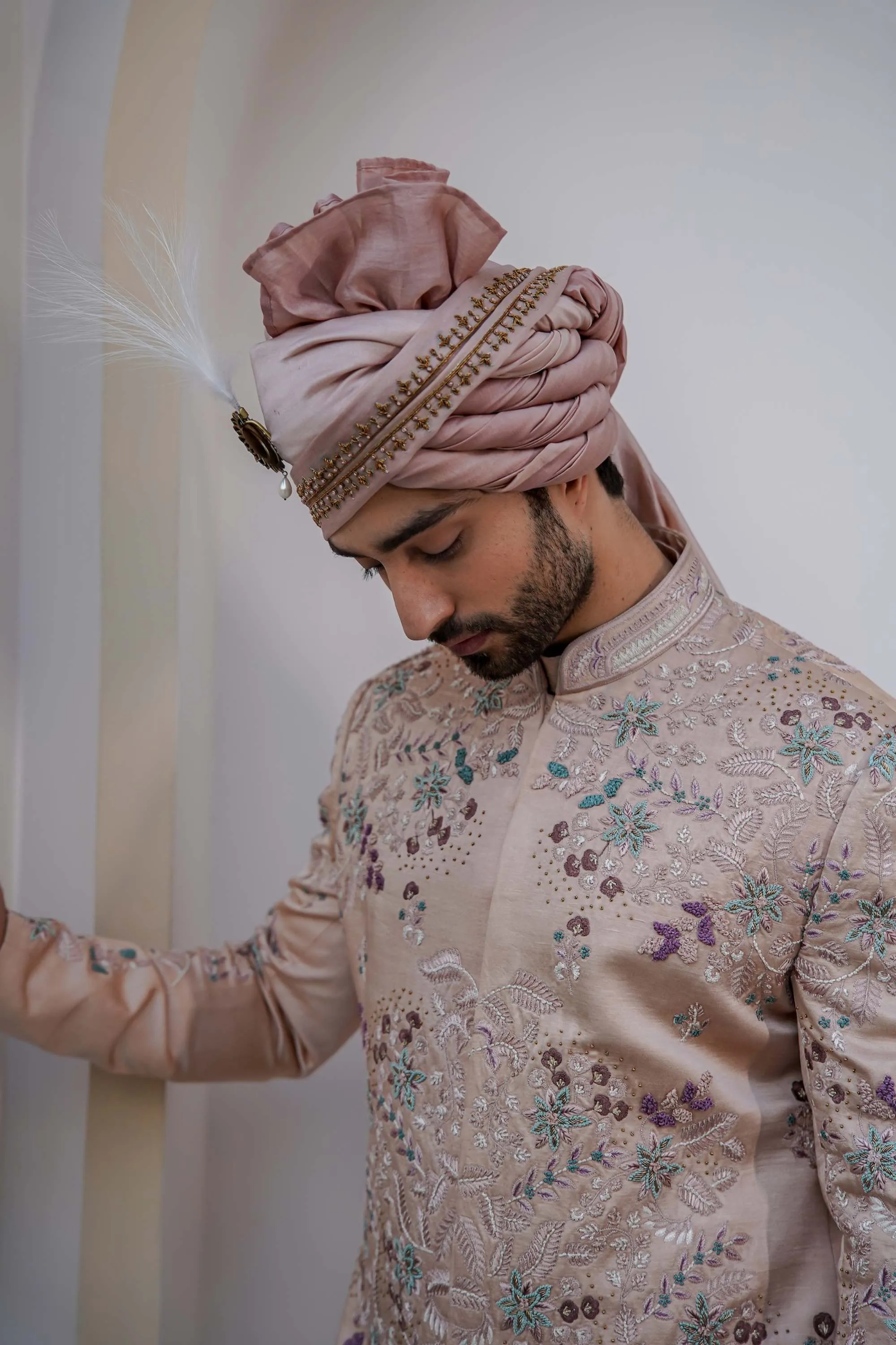 Blush Pink Embroidered Sherwani Set