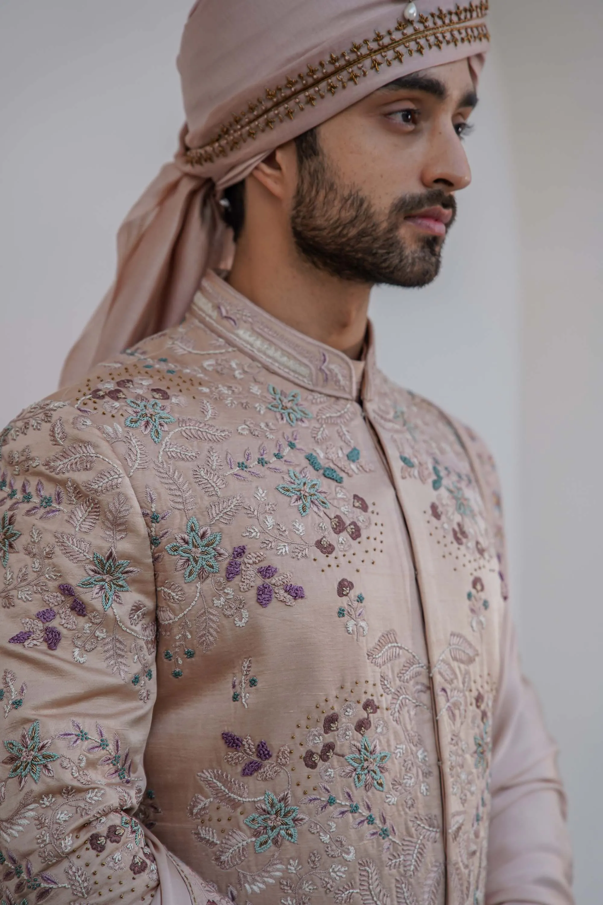 Blush Pink Embroidered Sherwani Set
