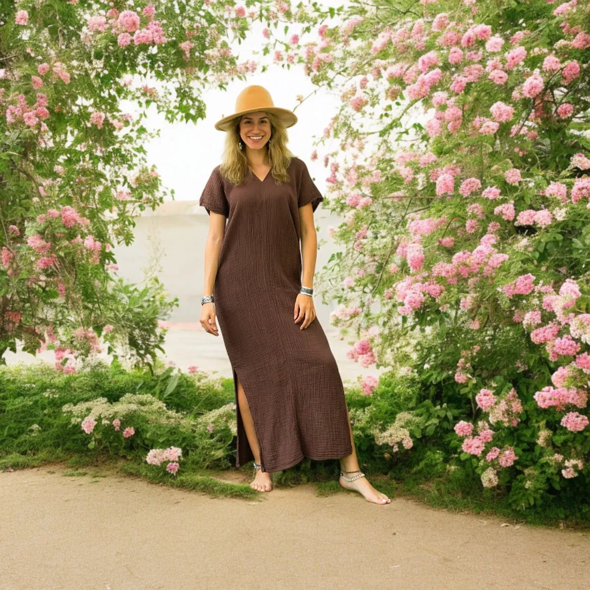 Brown Double Gauze Cotton Dress