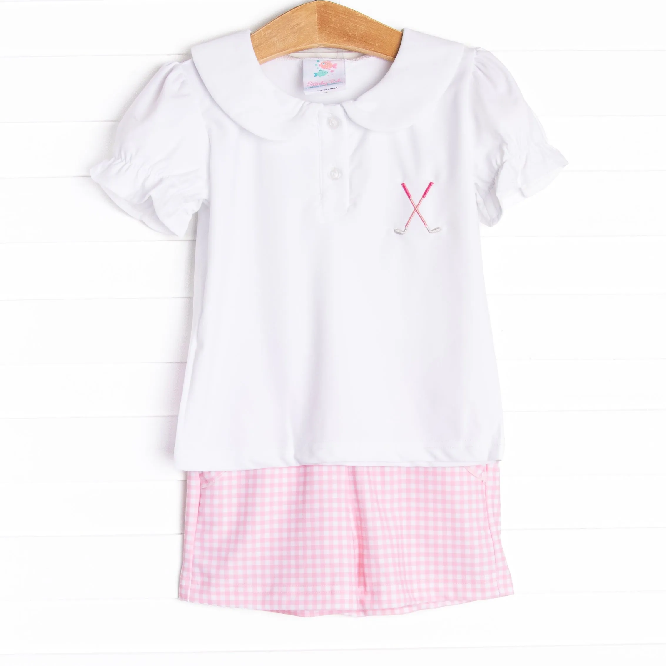 Caddy Cutie Embroidered Short Set, Pink