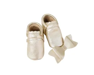 Champagne Metallic Baby Moccasins