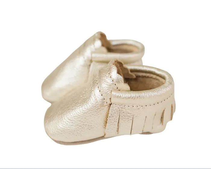 Champagne Metallic Baby Moccasins