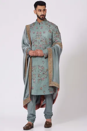 Chateau Grey Silk Sherwani Set
