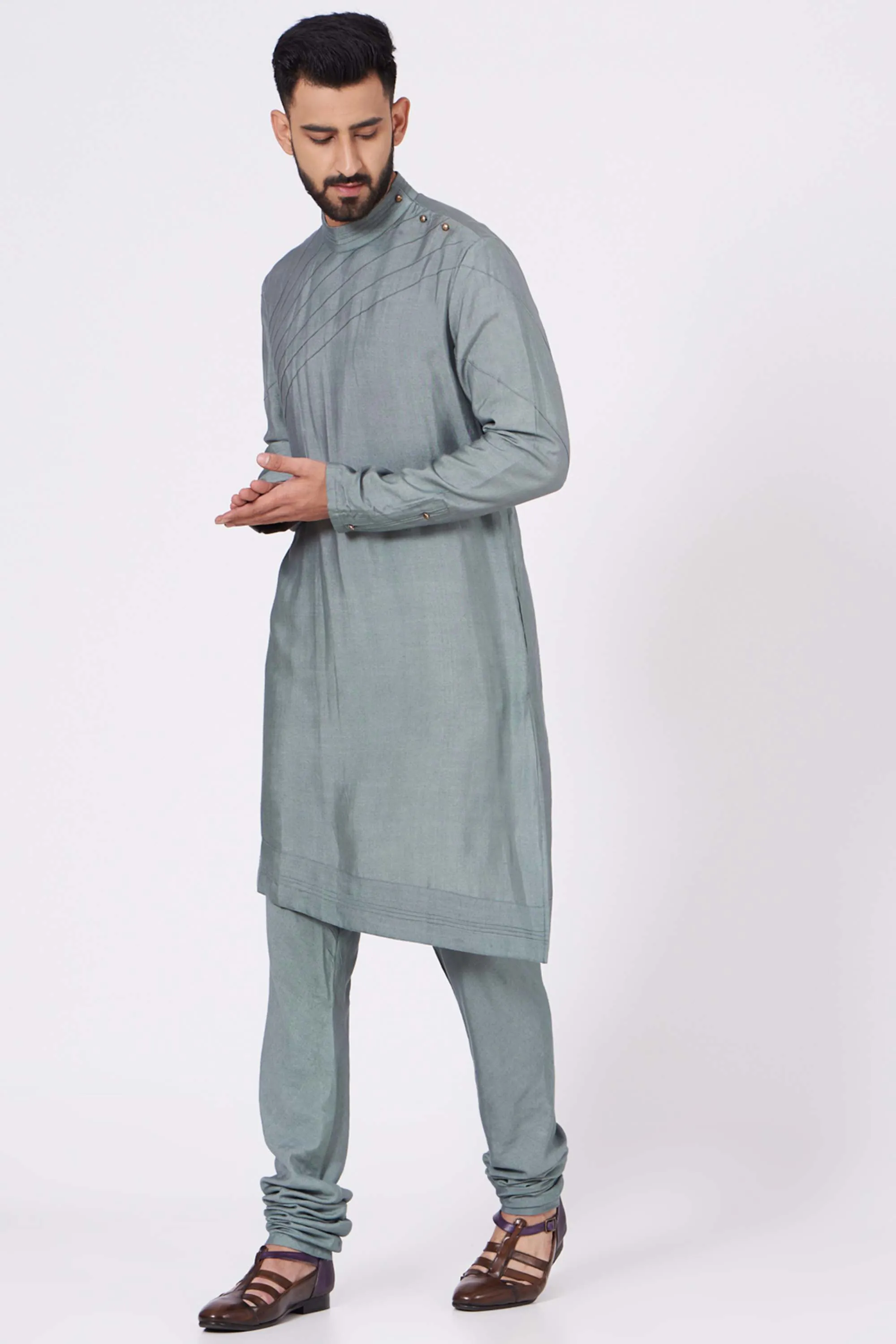 Chateau Grey Silk Sherwani Set