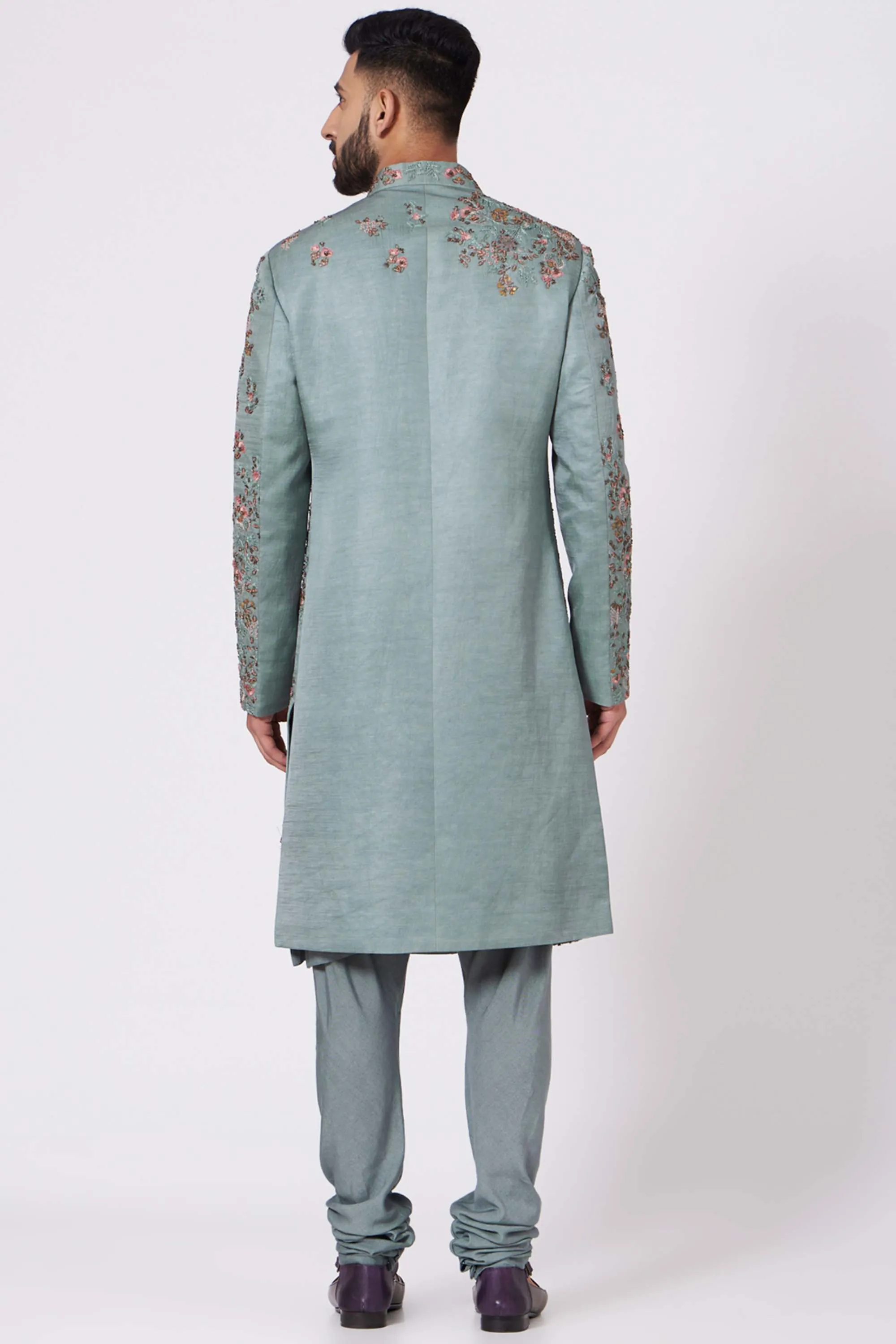Chateau Grey Silk Sherwani Set
