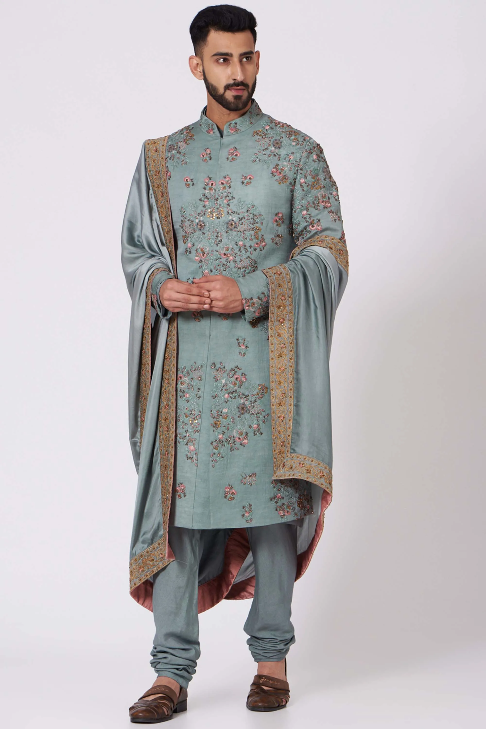 Chateau Grey Silk Sherwani Set