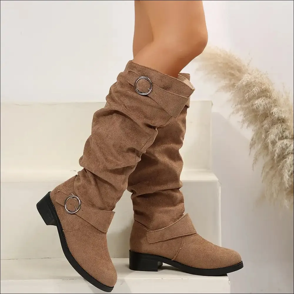 Chic Buckle Round Toe Block Heel Boots