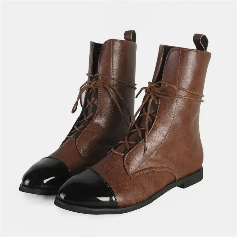 Chic Contrast Lace Up Point Toe Boots