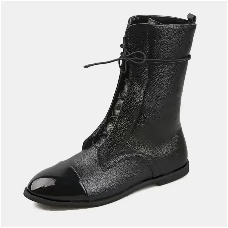 Chic Contrast Lace Up Point Toe Boots