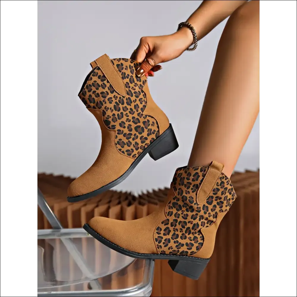 Chic Leopard Suede Block Heel Boots