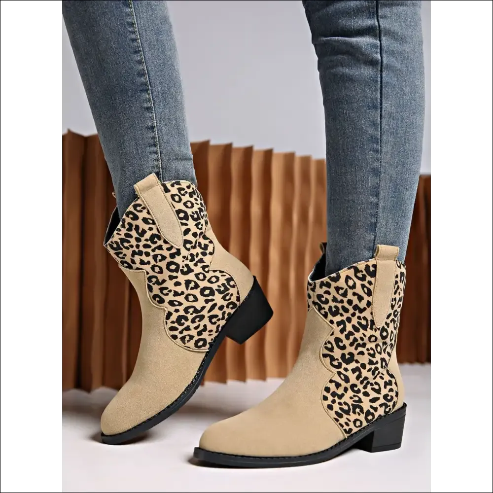 Chic Leopard Suede Block Heel Boots