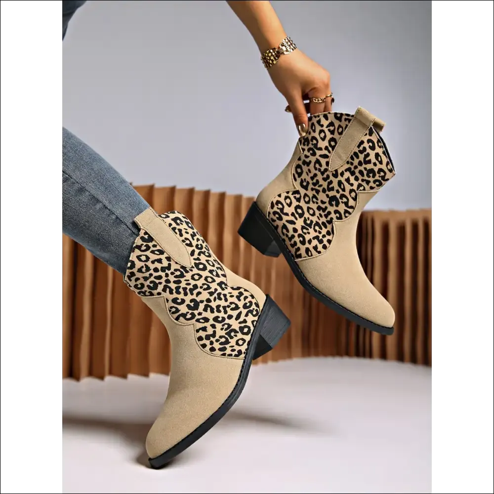 Chic Leopard Suede Block Heel Boots