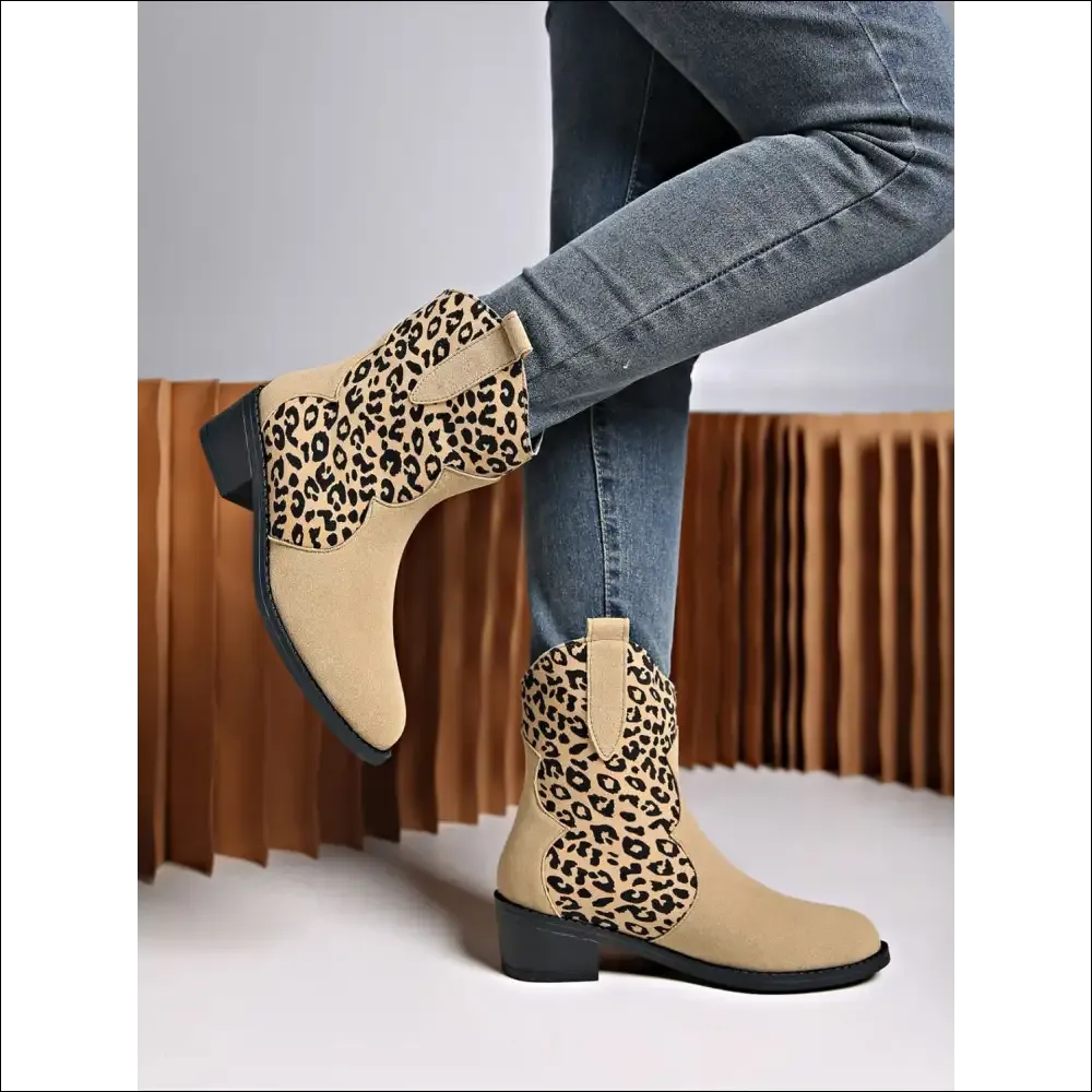 Chic Leopard Suede Block Heel Boots