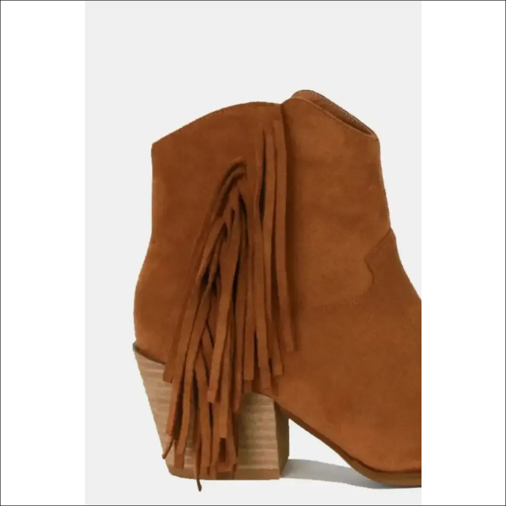 Chic Suede Fringe Point Toe Ankle Boots