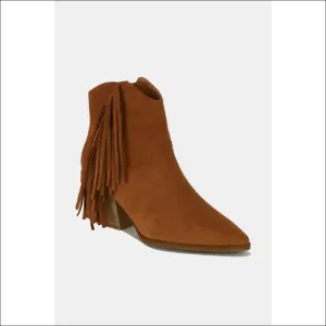 Chic Suede Fringe Point Toe Ankle Boots