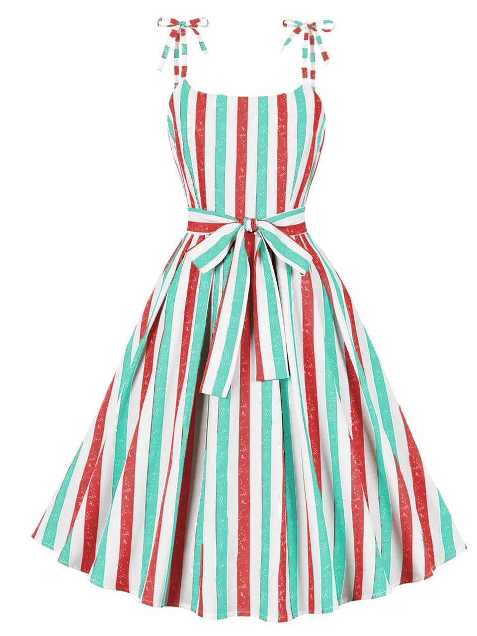 Christmas Green Spaghetti Strap Vintage Swing Dress