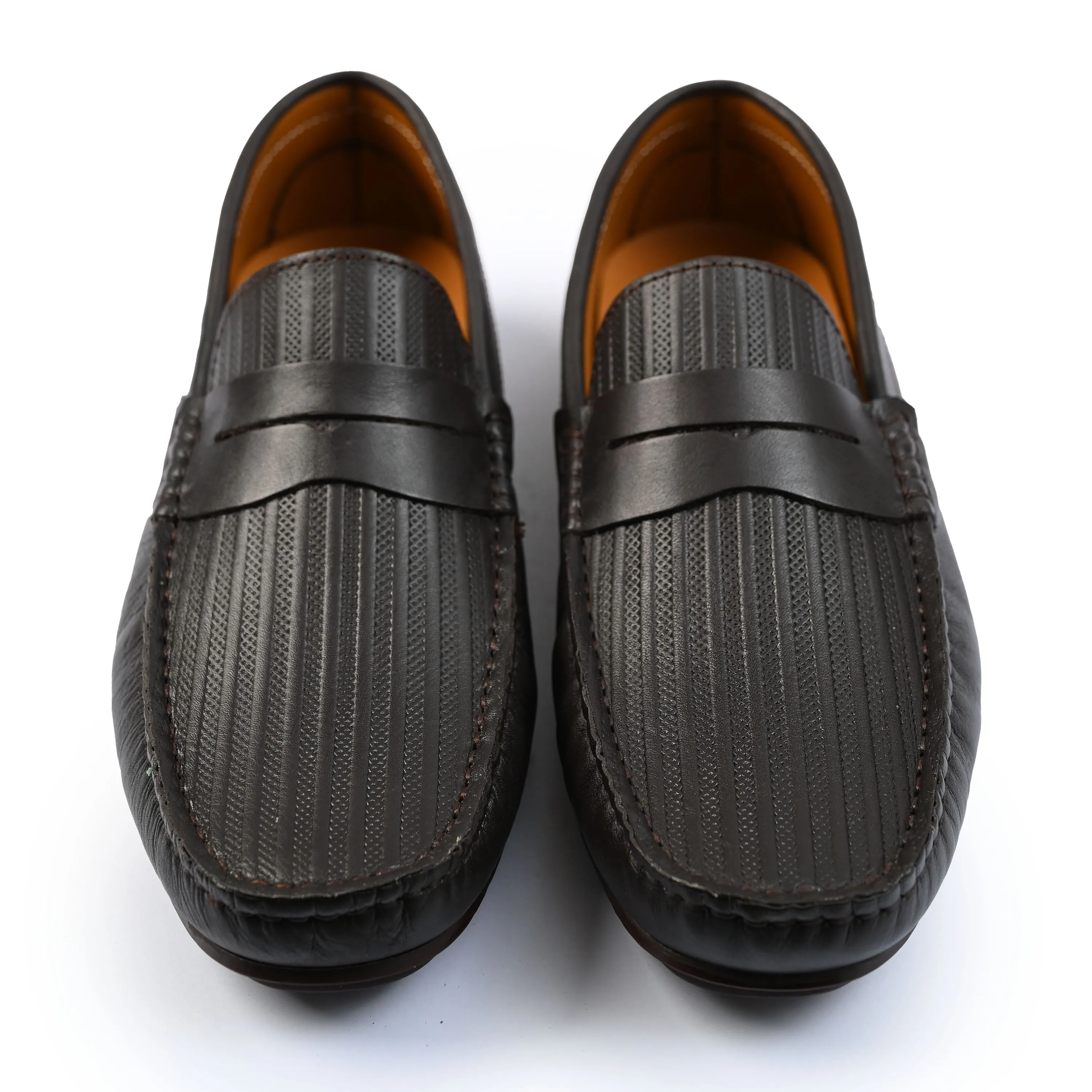 COFFEE TEXTURED LEATHER MOCCASIN