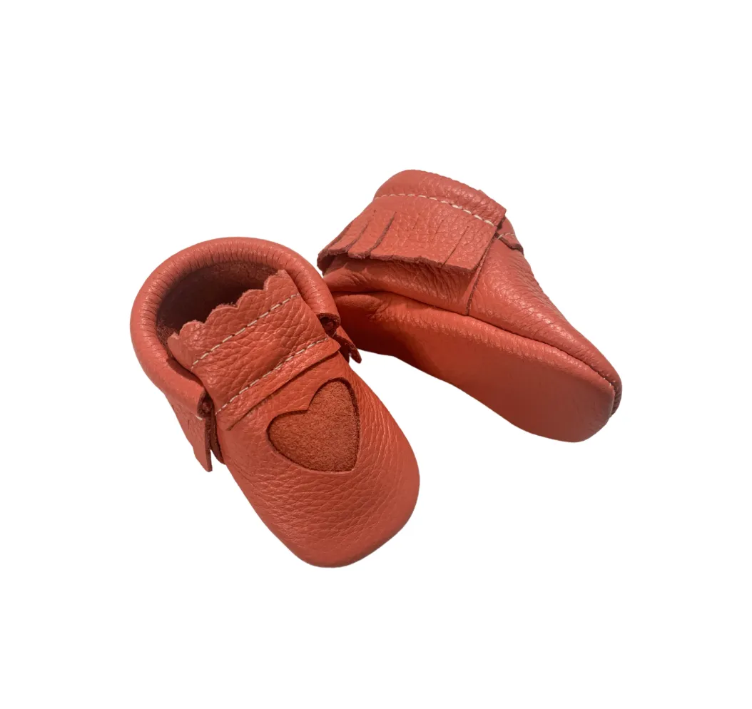 Coral Heart Baby Moccasins