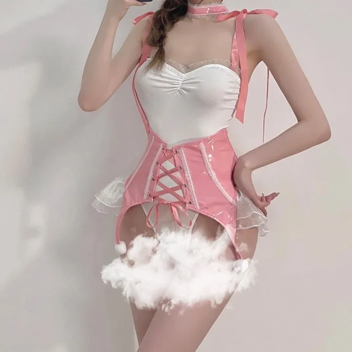 Cute pink patent leather cutout suit  yc28046
