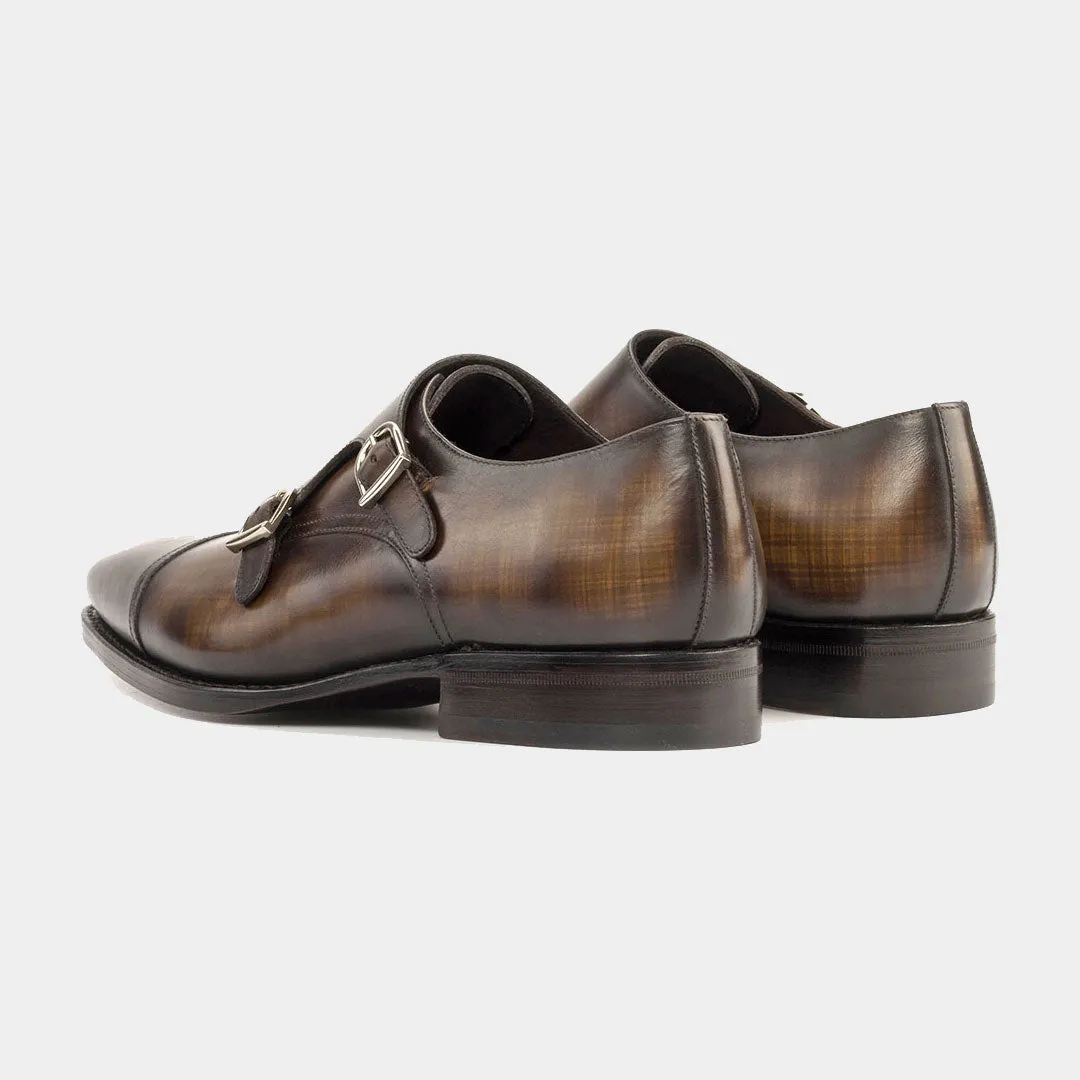 Double Monk Crust Patina Brown Shoe at Lamilago
