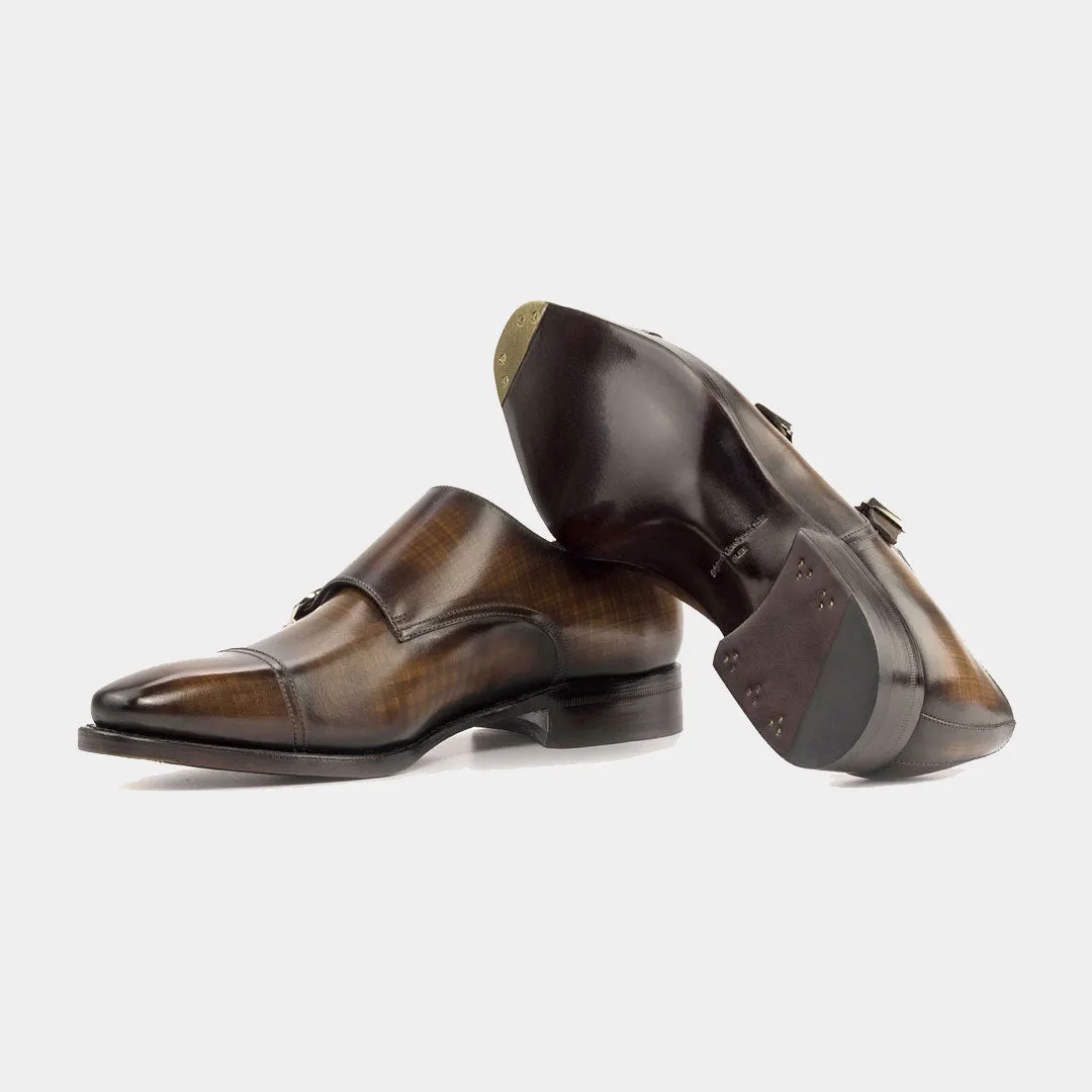 Double Monk Crust Patina Brown Shoe at Lamilago